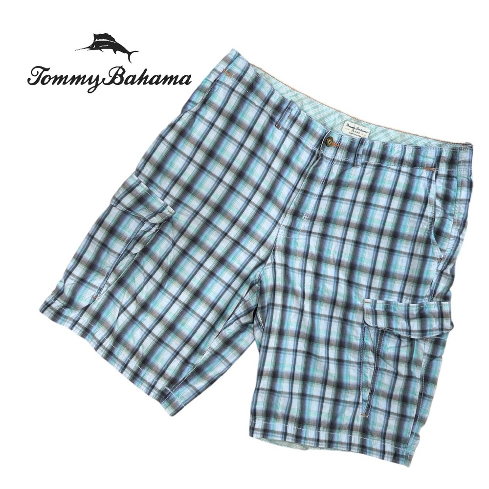 Tommy Bahama Jeans Island Crafters Blue‎ Plaid Cotton Shorts - Size 38